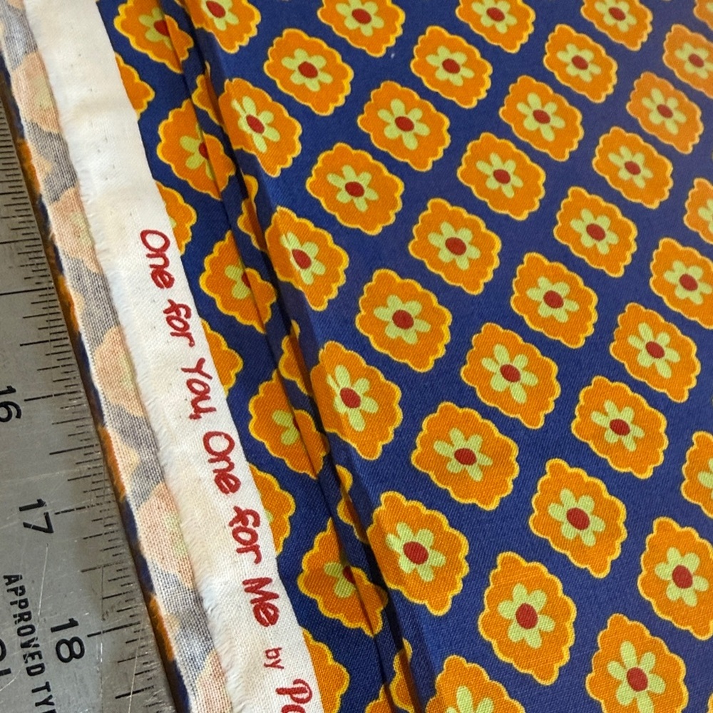 Pat Slone Moda Blue and Orange Geometric Floral Fabric-2 yards